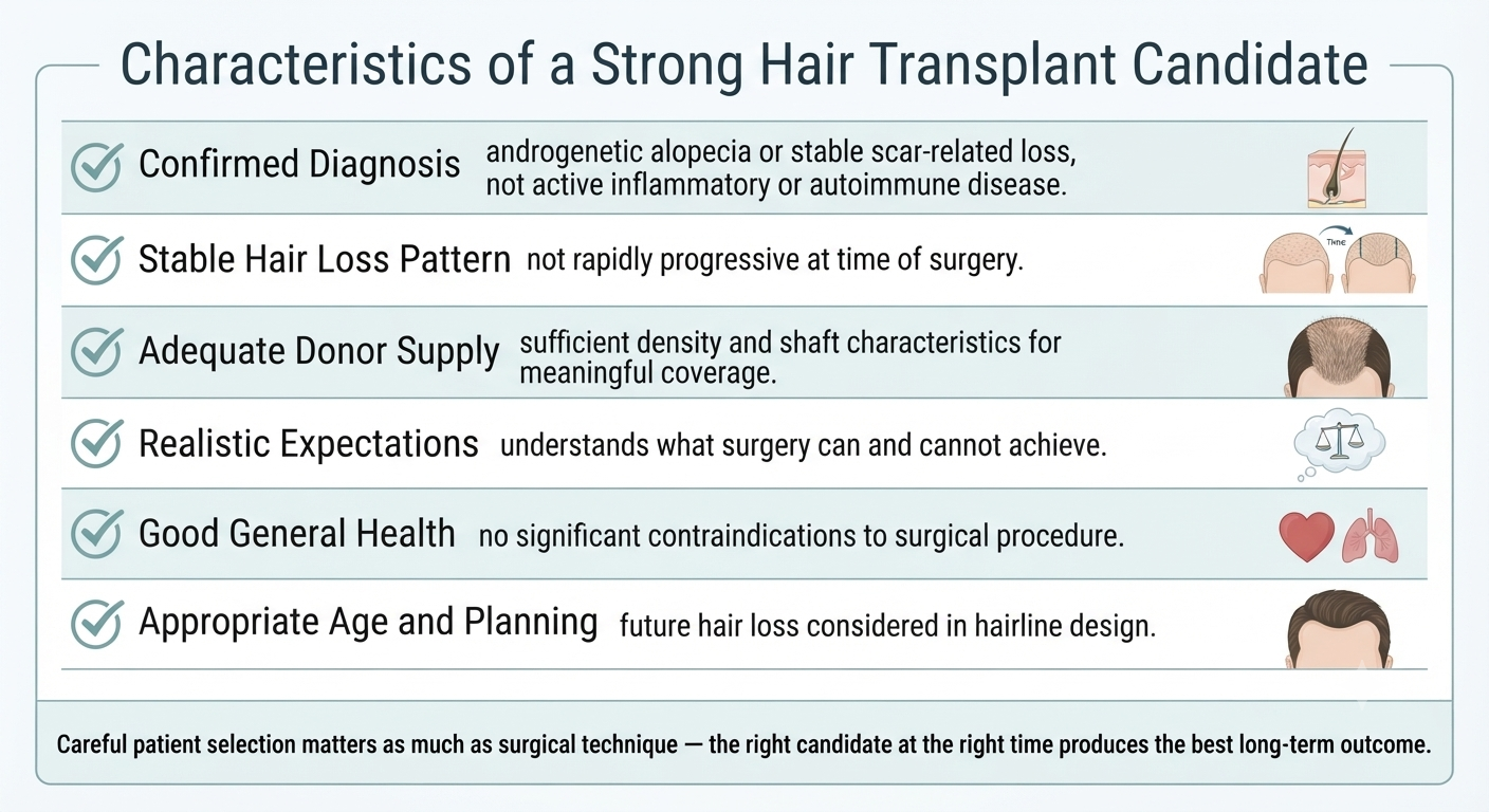 Summary diagram of the ideal hair transplant candidate profile