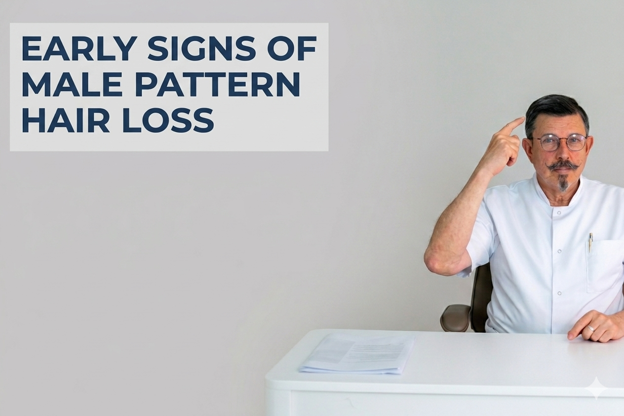 Early signs of male pattern hair loss including receding hairline and crown thinning