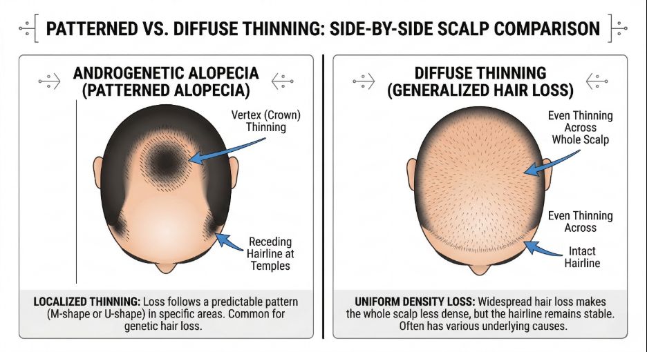 Pattern versus diffuse hair thinning: Side by side comparison