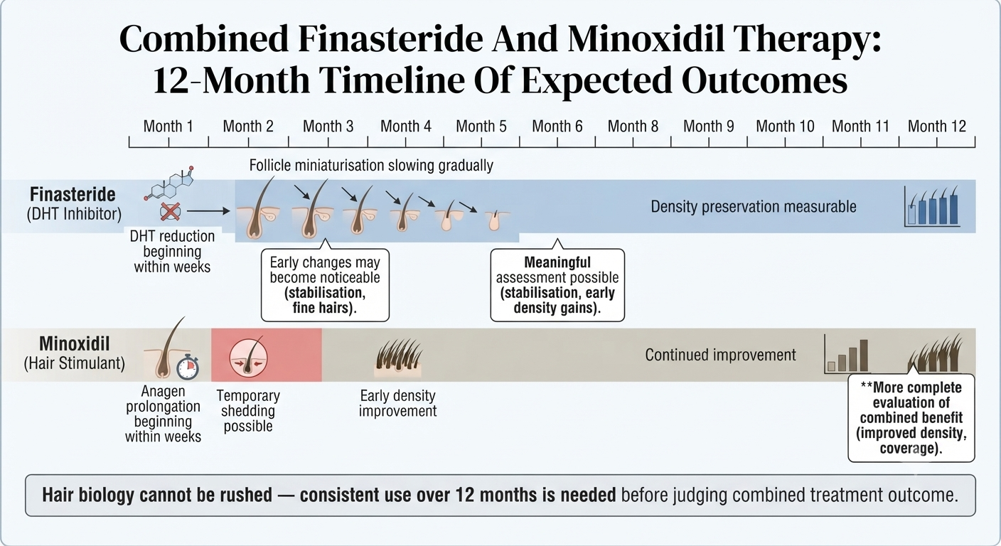 Combined treatment timeline showing realistic assessment milestones