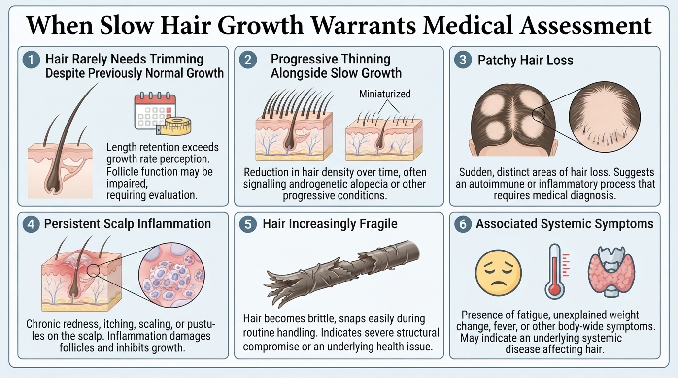 Structured panel of clinical signs indicating slow growth warrants medical assessment