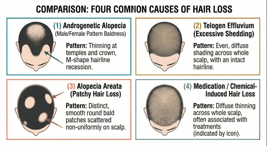 Comparison - 4 common causes of hair loss