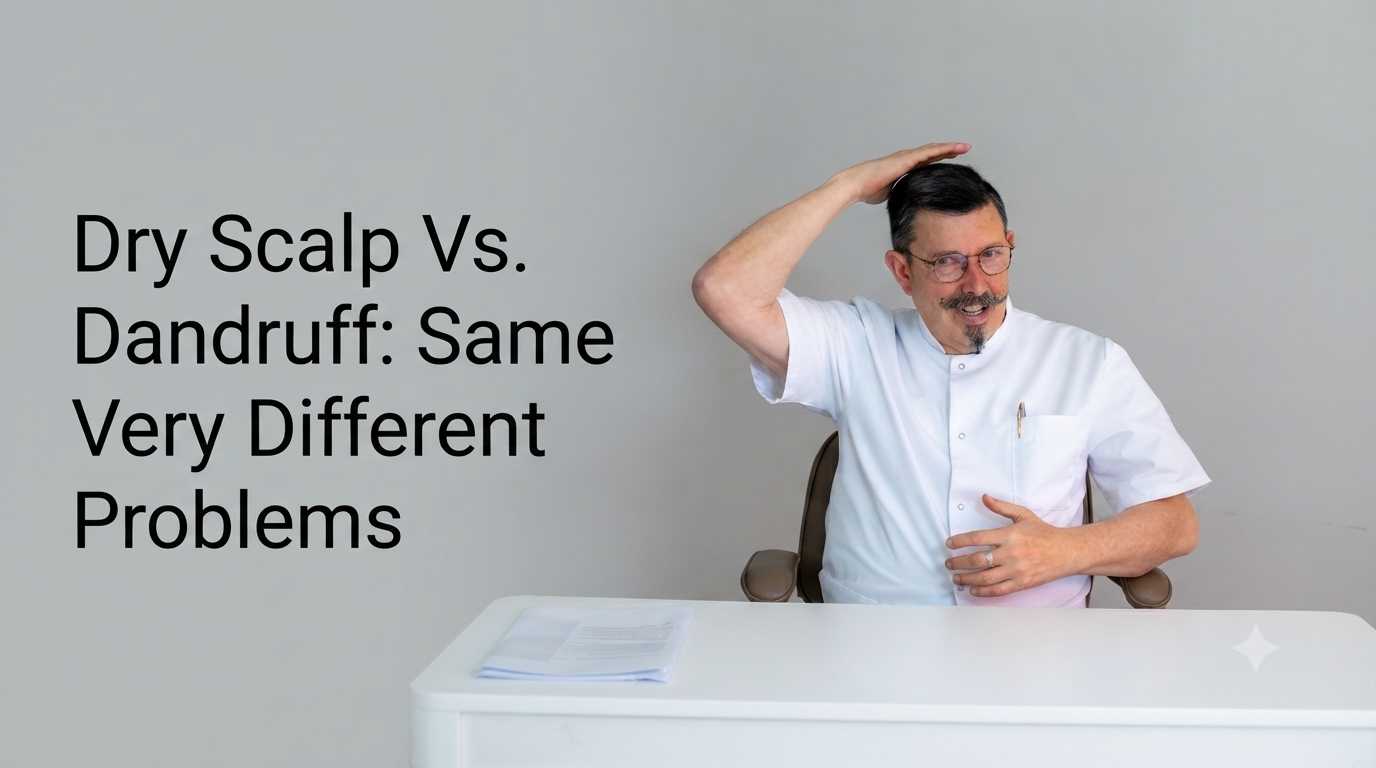 Dry scalp vs dandruff same flakes very different problems blog title on a clean background