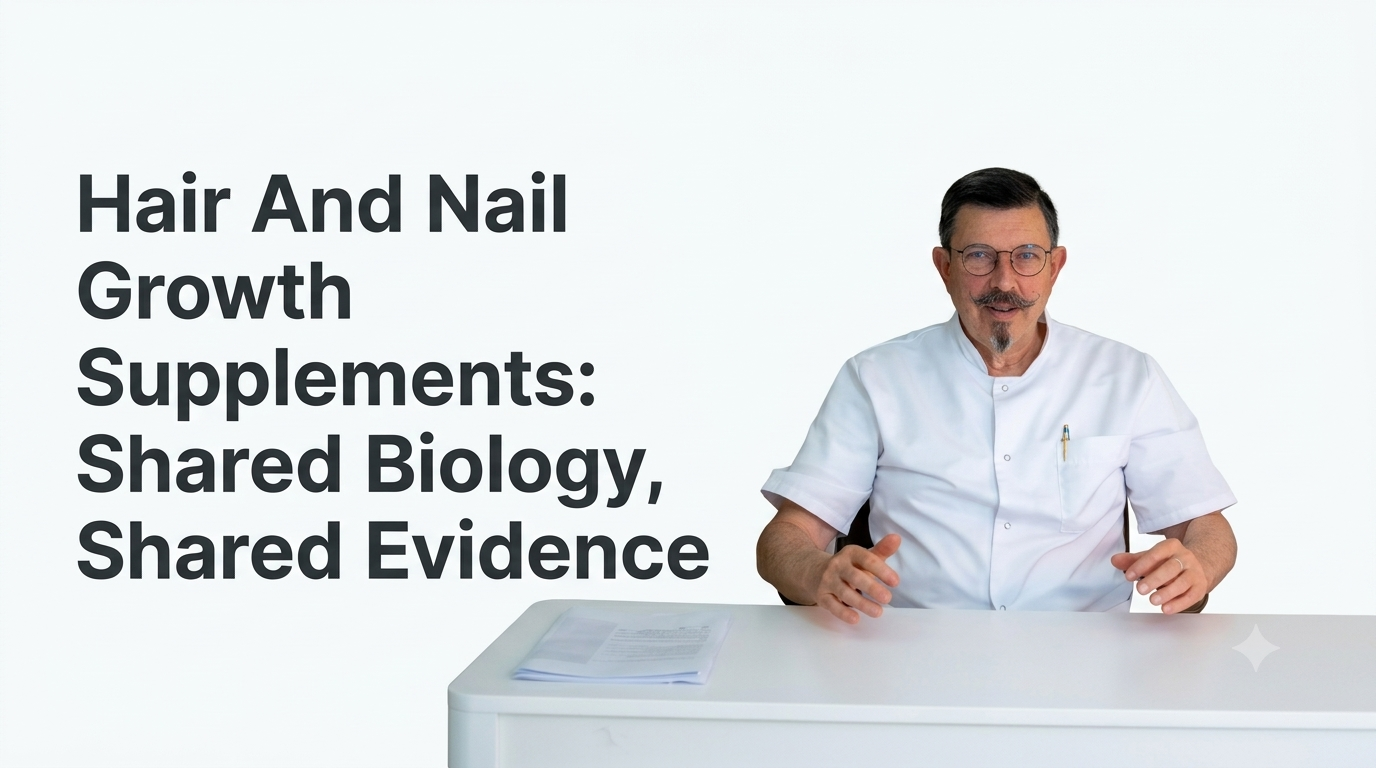 Hair and nail growth supplements shared biology shared evidence blog title on a clean background