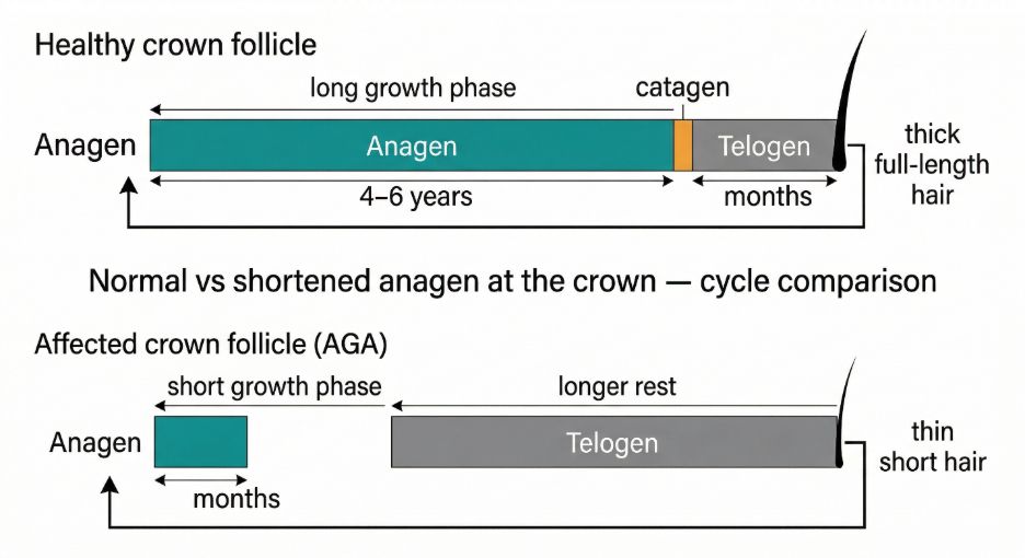 Role of the hair growth cycle in follicle miniaturisation