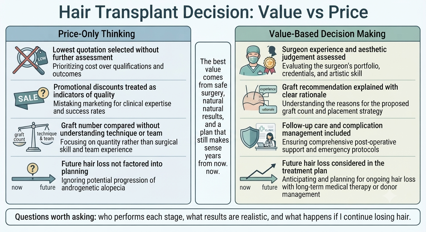 Summary framework separating value considerations from price-only decision making