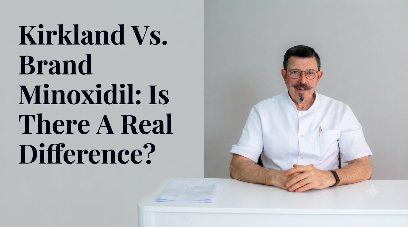 Kirkland vs brand minoxidil is there a real difference blog title on a clean background