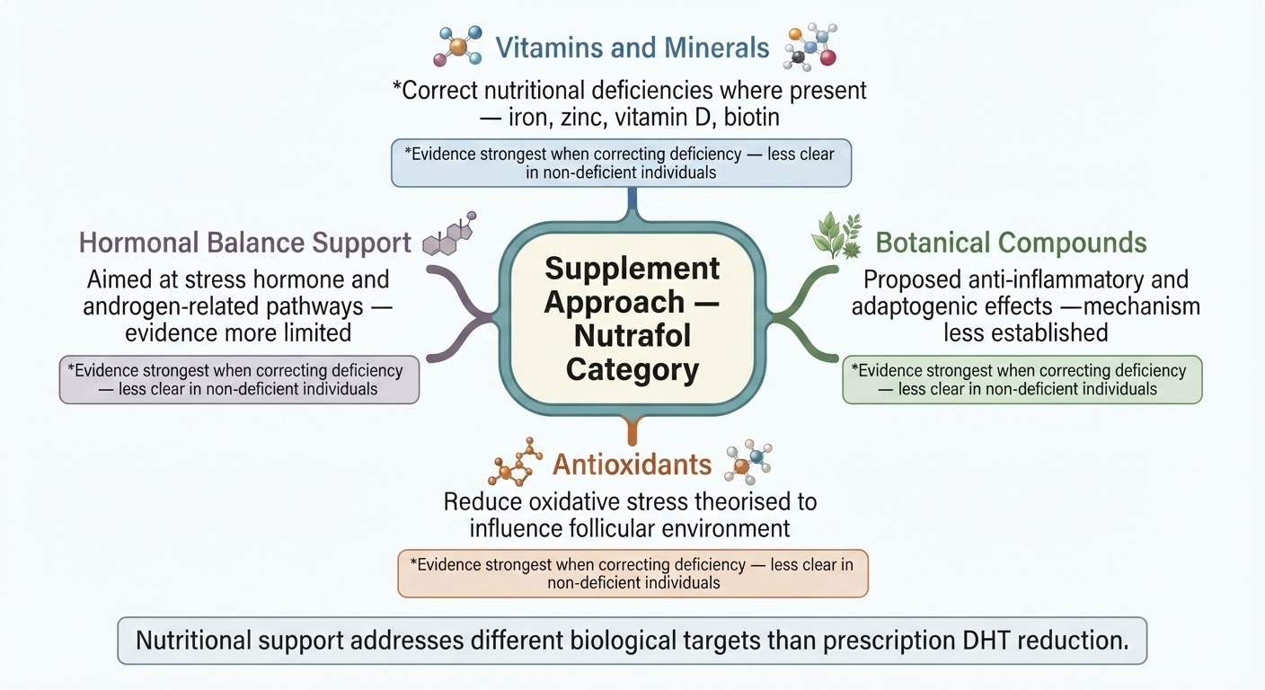 Diagram of supplement ingredient categories and their proposed mechanisms