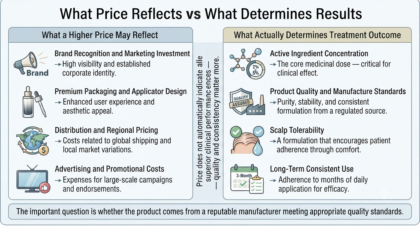 Diagram showing what higher price reflects vs what actually determines treatment outcome