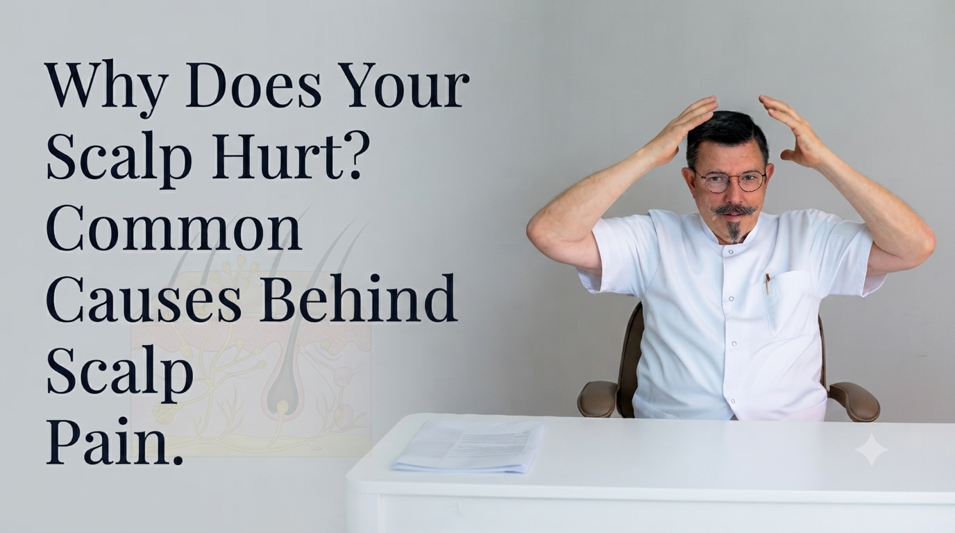 Why does your scalp hurt common causes behind scalp pain blog title on a clean background