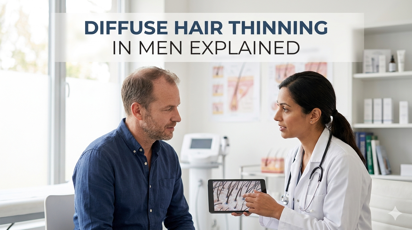 Doctor explaining diffused hair thinning to a patient 