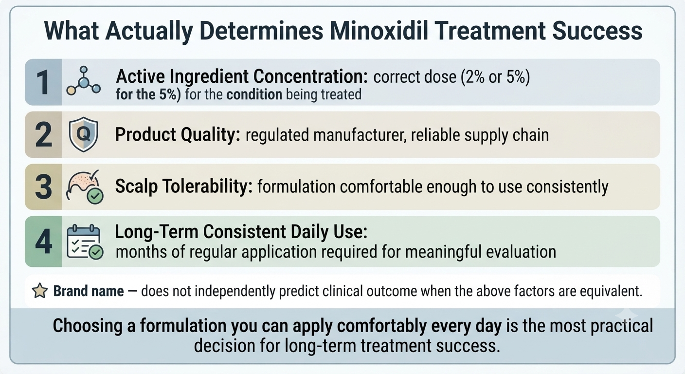 Summary diagram of the real factors that determine minoxidil treatment success