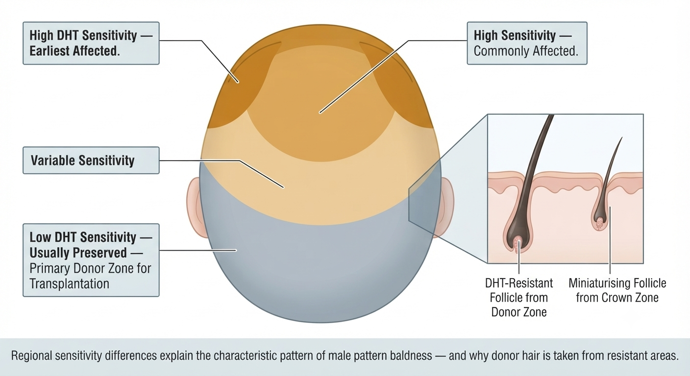 Scalp map showing regional DHT sensitivity differences