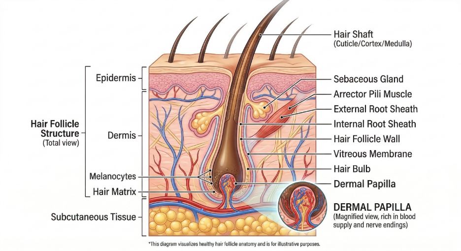 Medical Diagram of the Structure of a Hair Follicle
