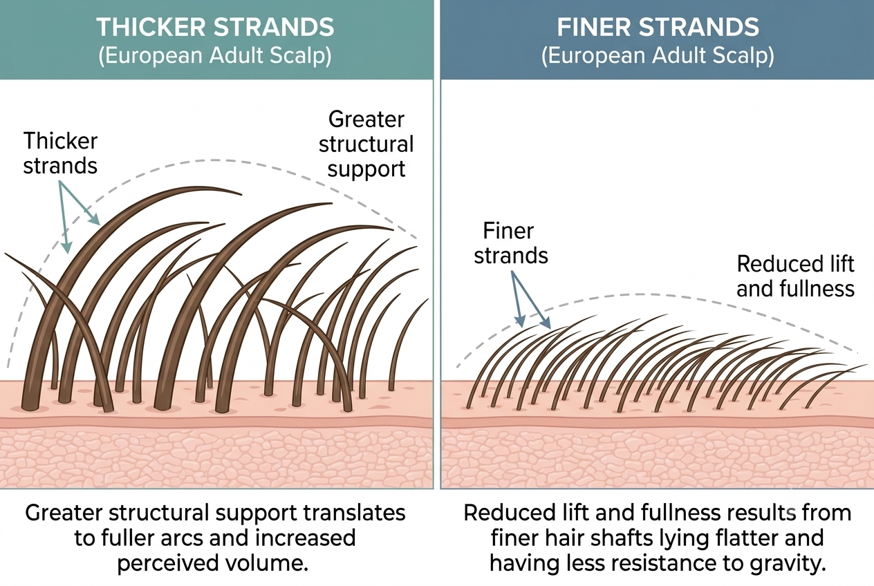 A side-by-side illustration connects finer strands with reduced lift and coverage.