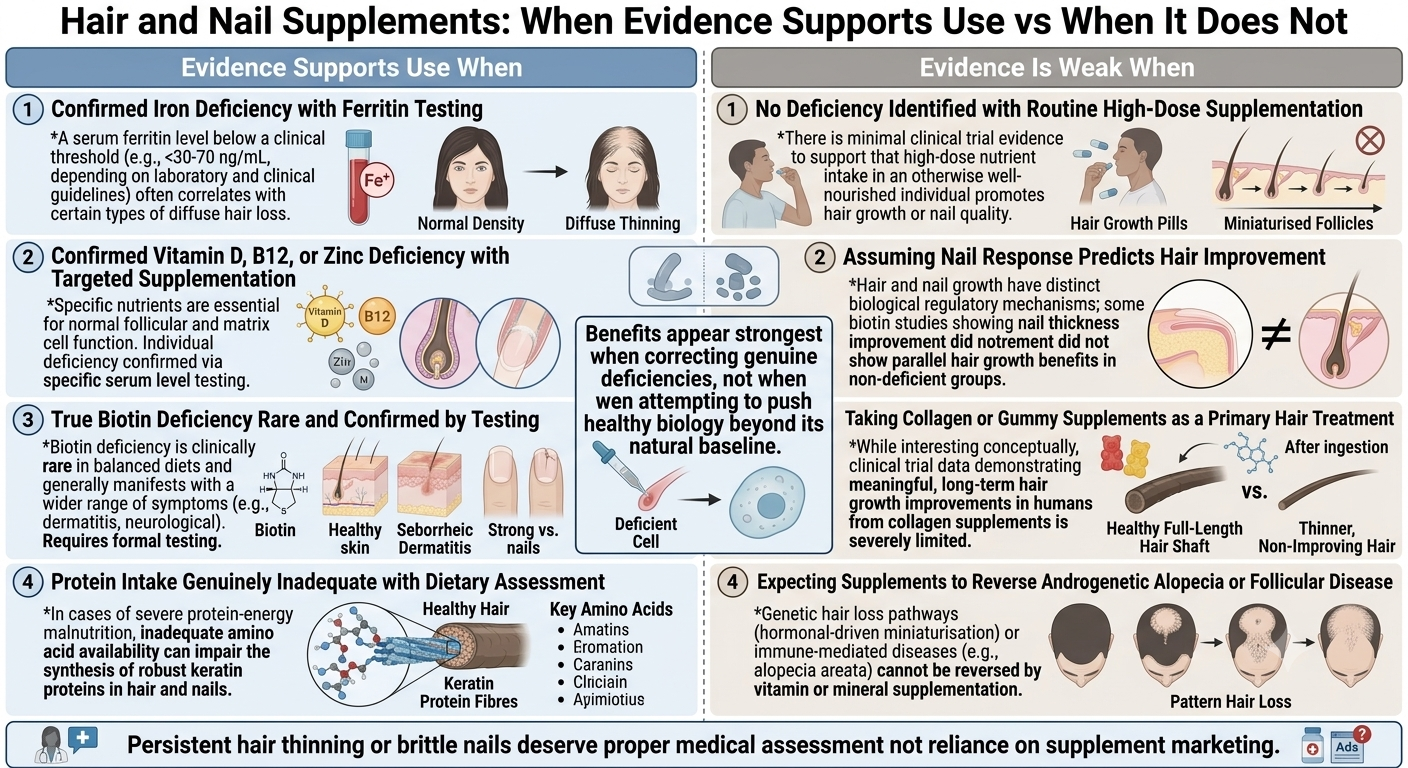 Summary diagram — deficiency correction vs routine supplementation in healthy individuals