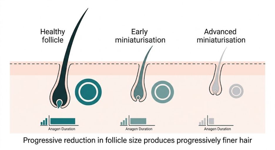 Result of progressive reduction in follicle size 