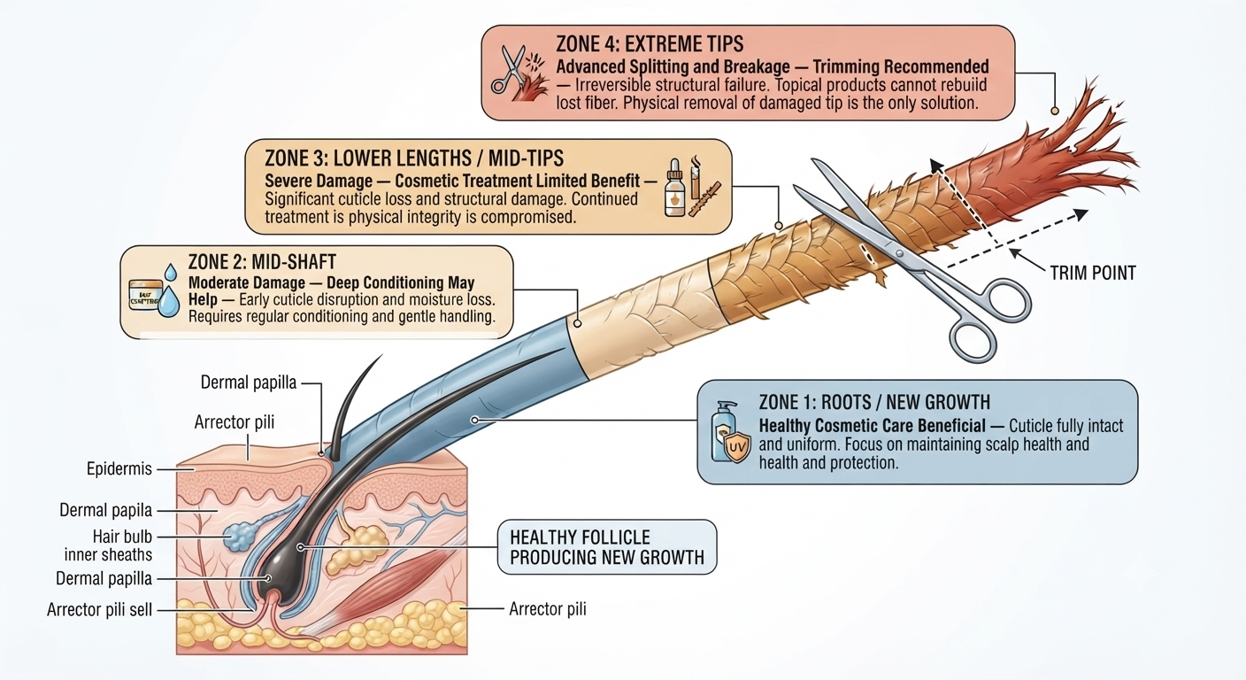 Diagram showing when trimming and replacement is more effective than cosmetic treatment