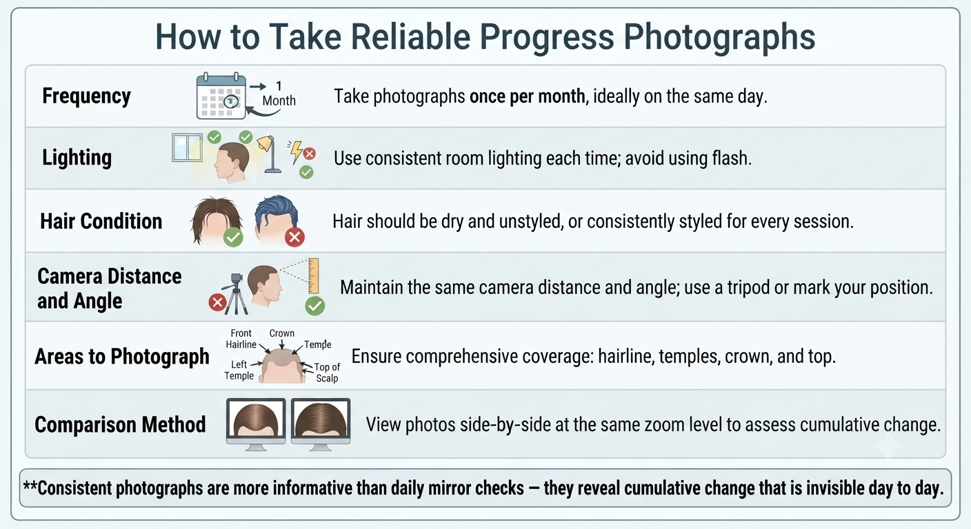 Structured photography protocol diagram for consistent progress documentation