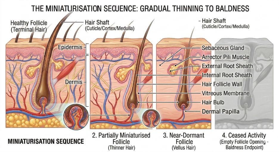 The Miniaturisation Sequence: Gradual Thinning to Baldness