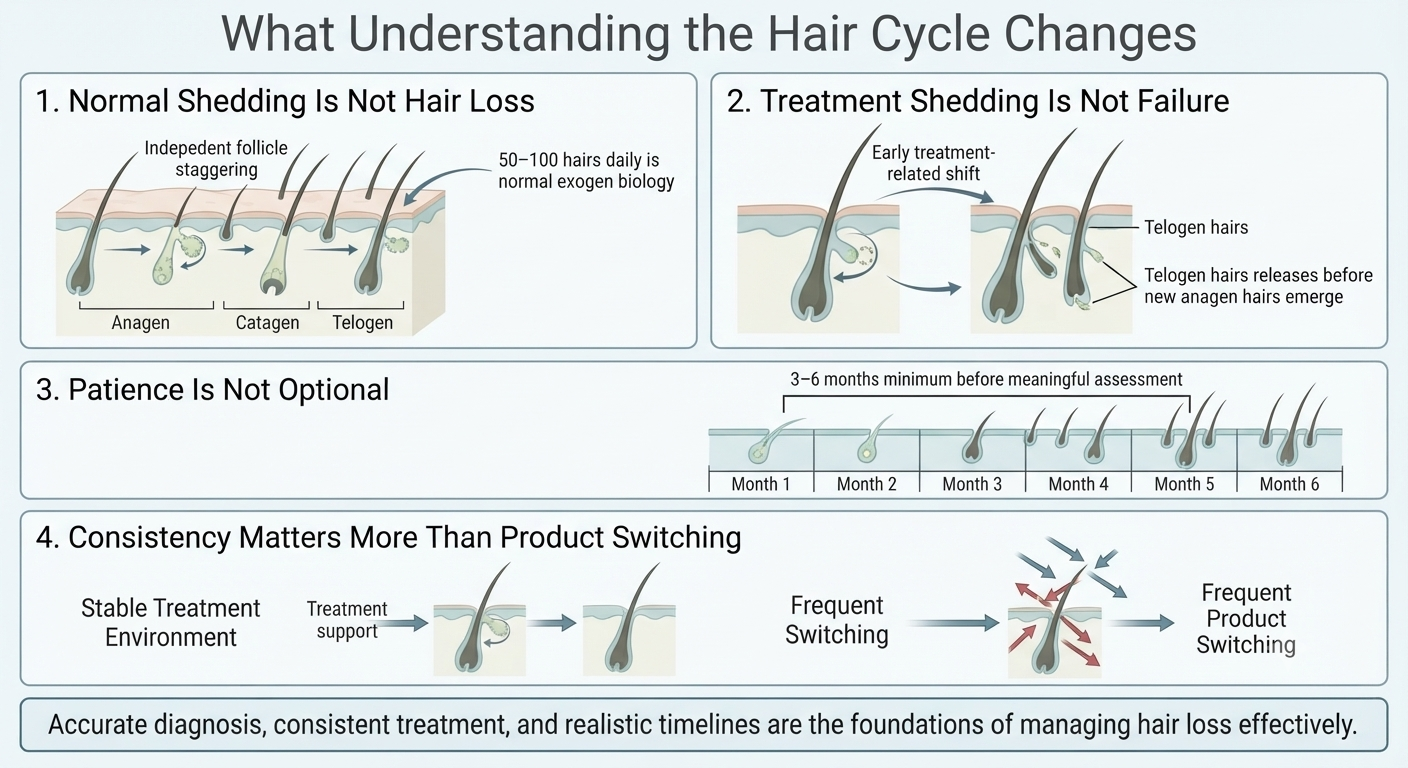 Summary diagram linking cycle knowledge to practical treatment expectations