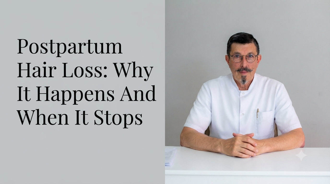 Postpartum hair loss why it happens and when it stops blog title on a clean background