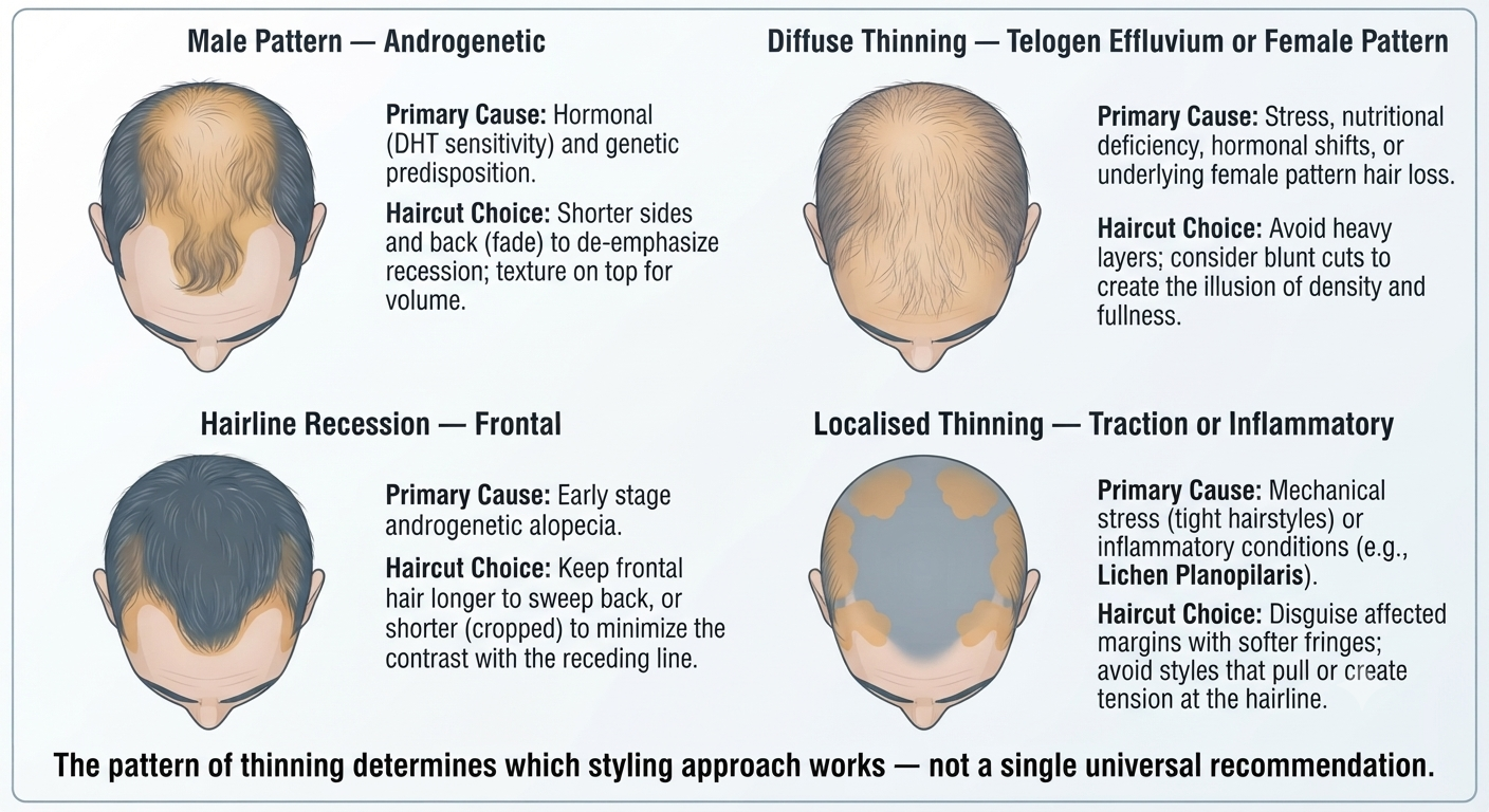Diagram mapping common thinning patterns to their corresponding causes