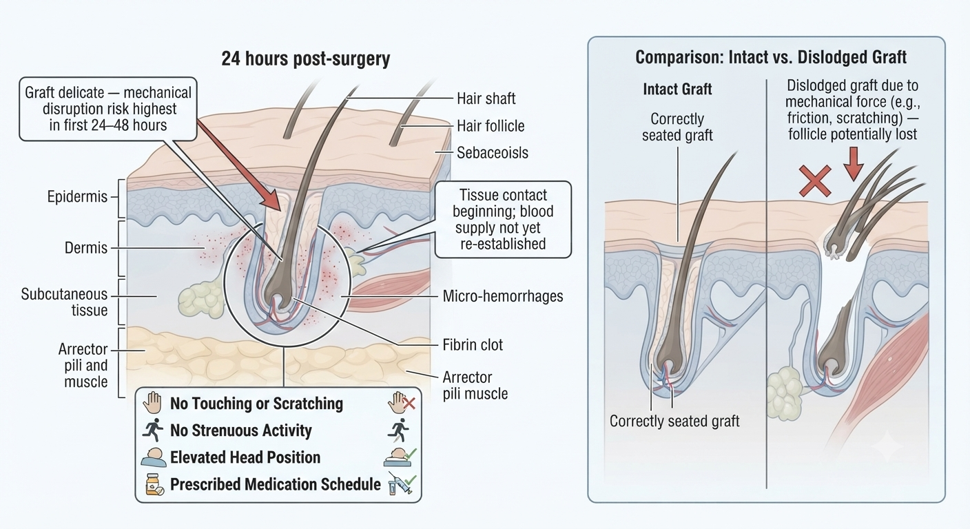 Diagram showing graft vulnerability timeline in the first 48 hours