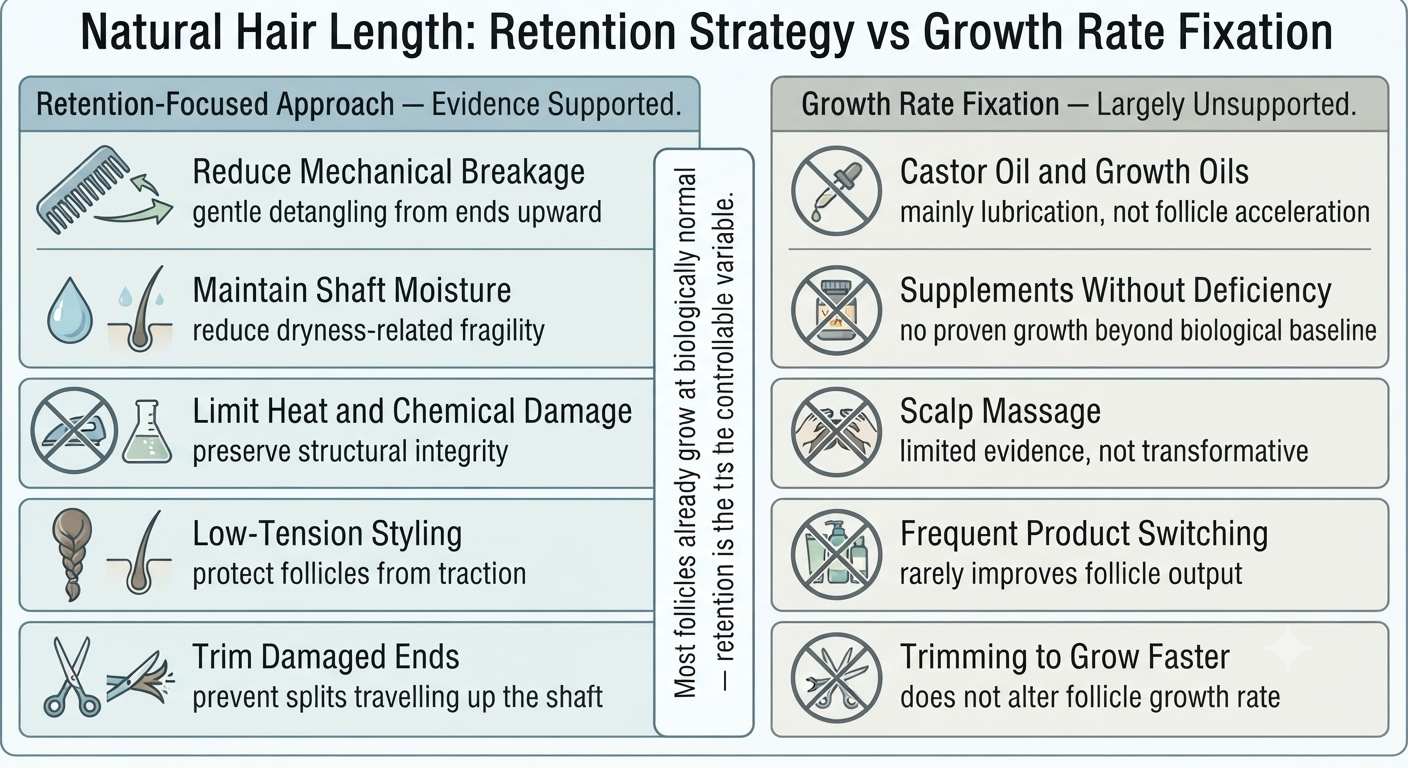 Summary diagram of retention-focused approach vs growth-rate fixation