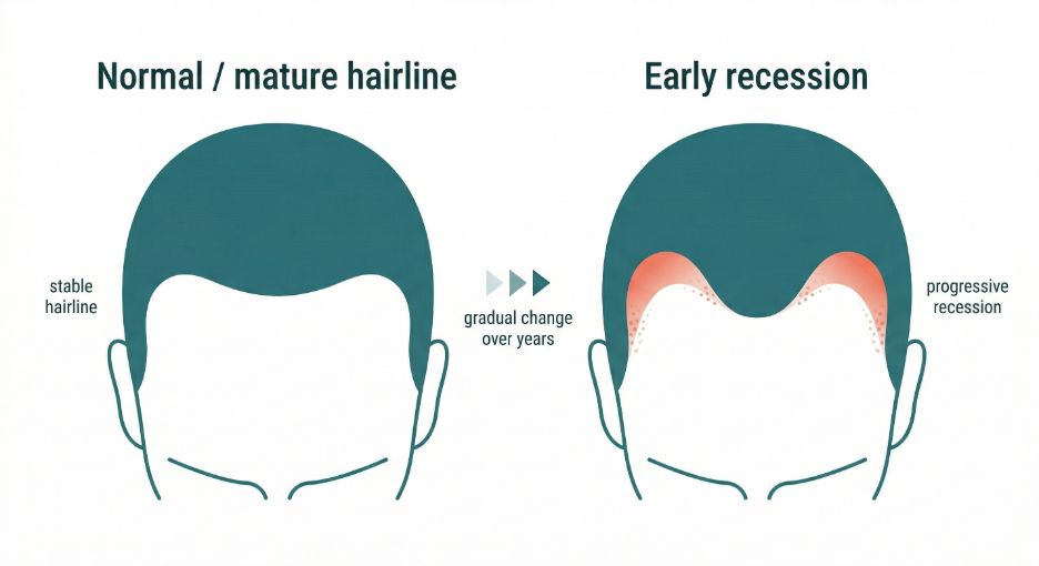 Changes in hair line during hair loss