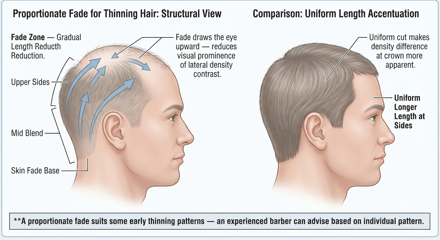 Diagram showing how a fade redirects visual attention away from thinning zones