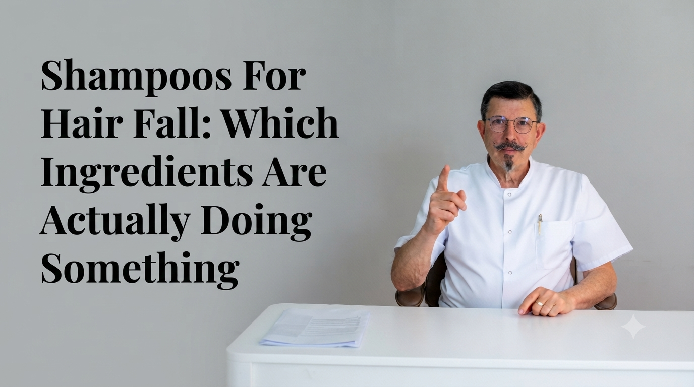 Shampoos for hair fall which ingredients are actually doing something blog title on a clean background