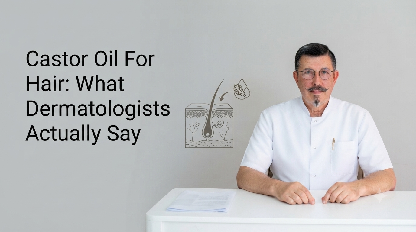Castor oil for hair what dermatologists actually say blog title on a clean background