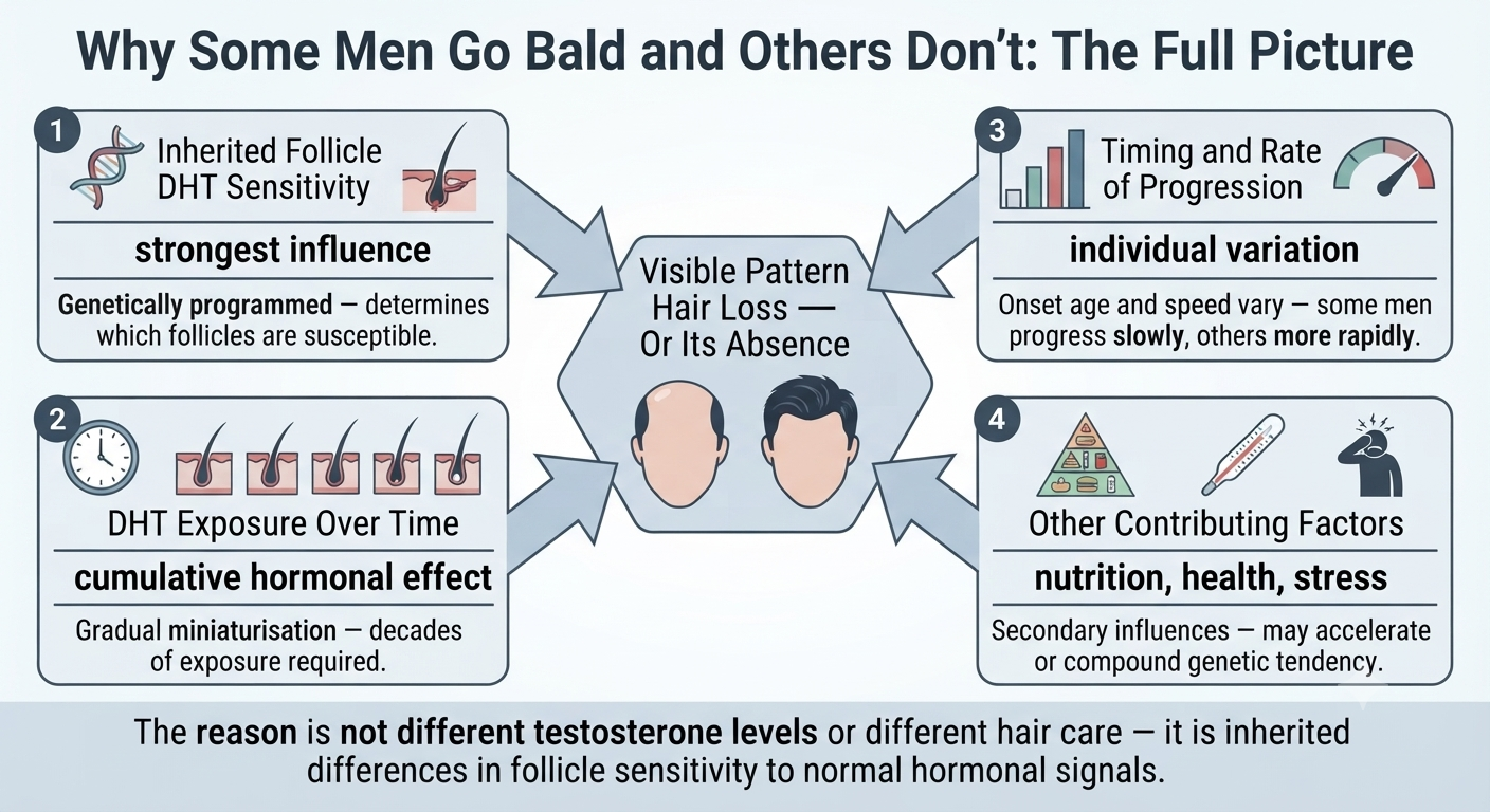 Summary diagram of the interacting factors that determine why some men go bald