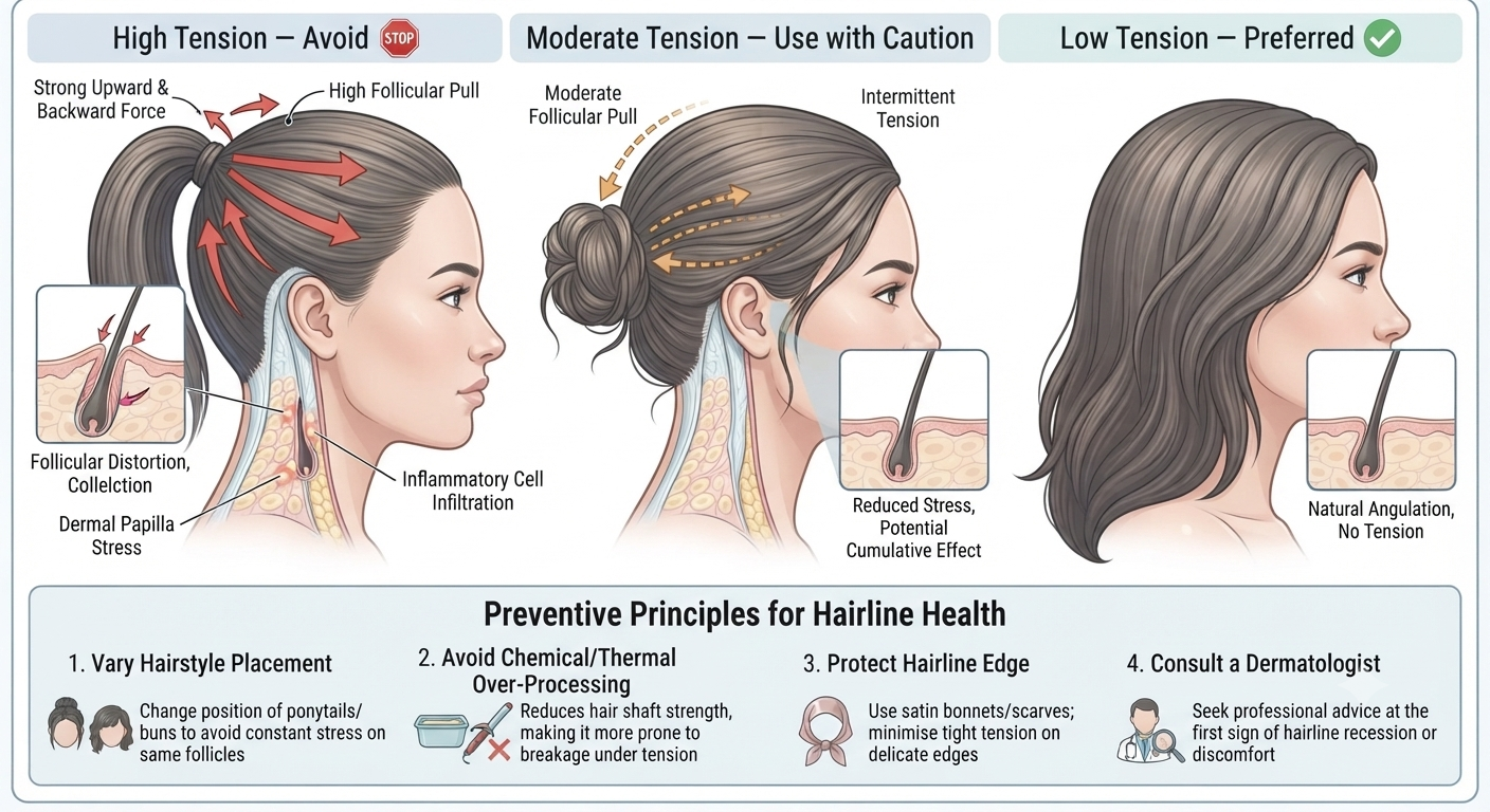 Diagram of hairstyle tension levels and preventive principles