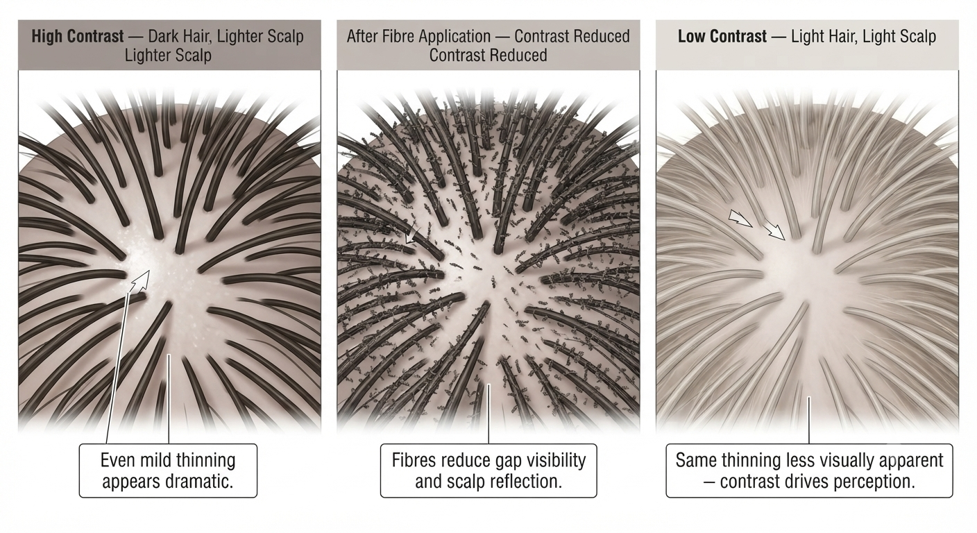 Diagram showing how scalp contrast affects perceived thinning visibility