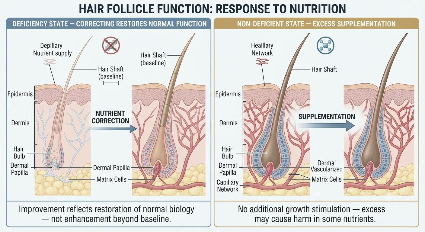 Diagram distinguishing deficiency correction from supplementation in non-deficient individuals