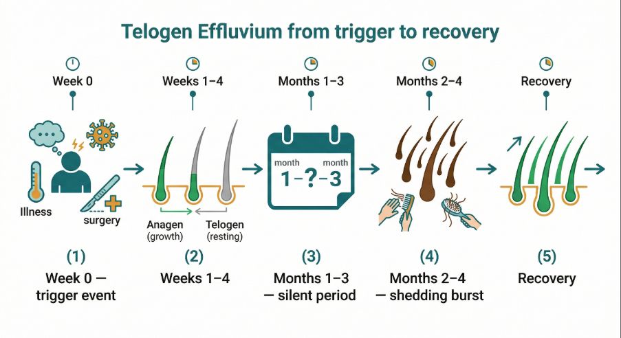 Telogen Effluvium from trigger to recovery phases