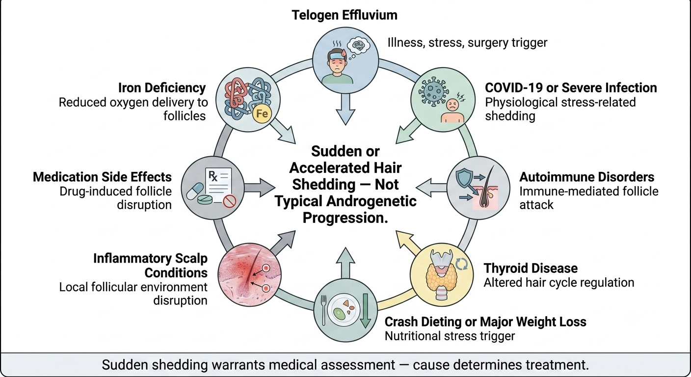 Diagram of common causes of sudden or accelerated shedding in men