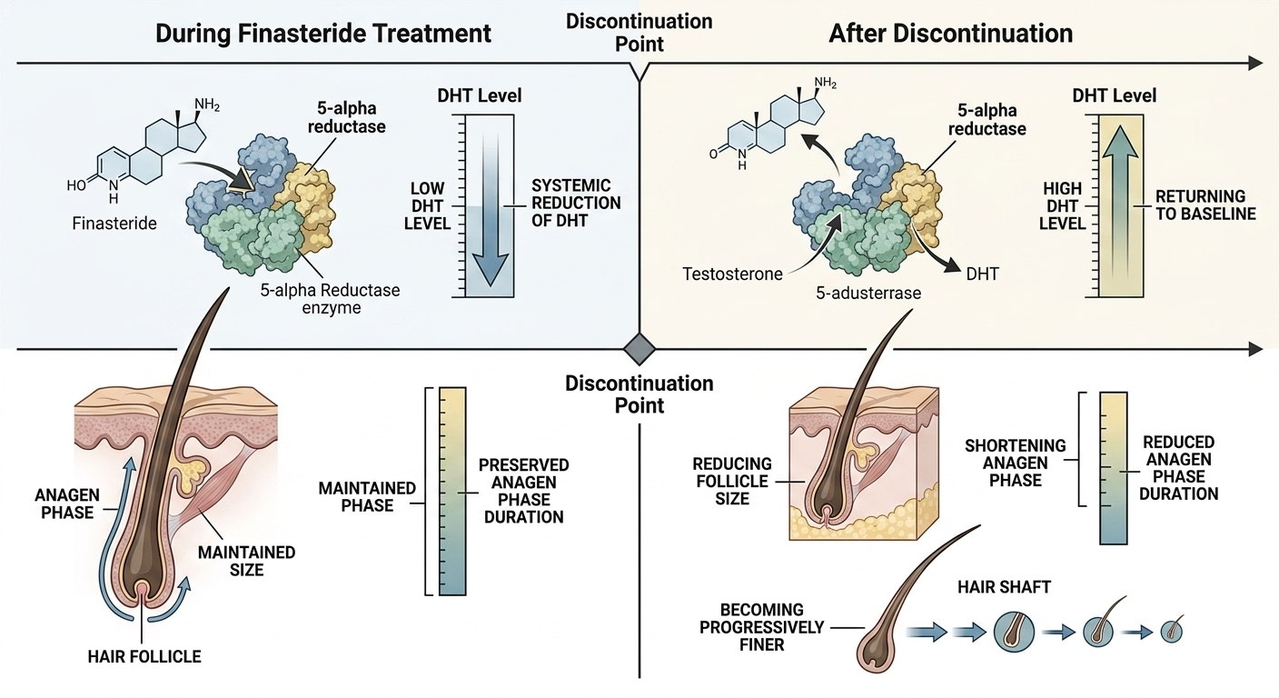 Diagram of the testosterone to DHT conversion pathway and finasteride's point of action