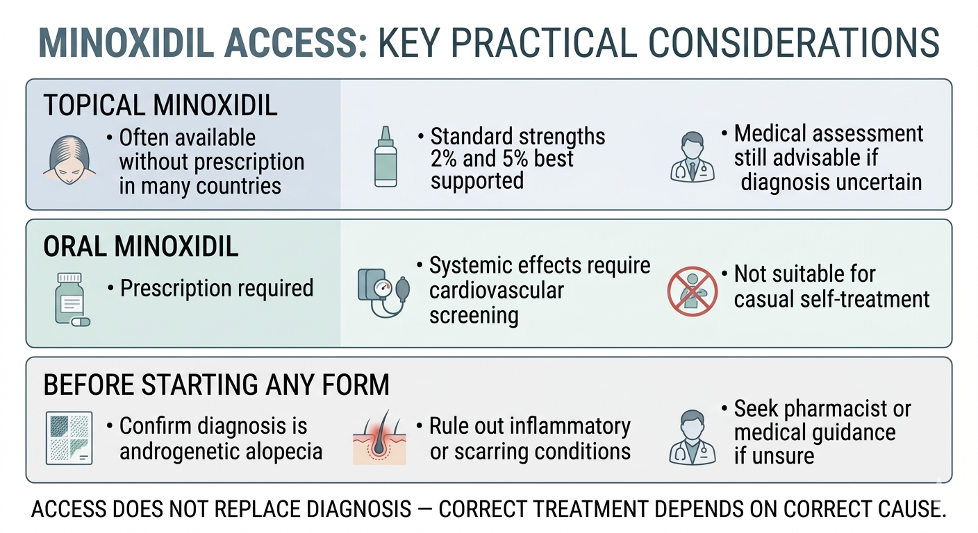 Summary decision framework — topical vs oral, prescription vs OTC, and when to seek assessment