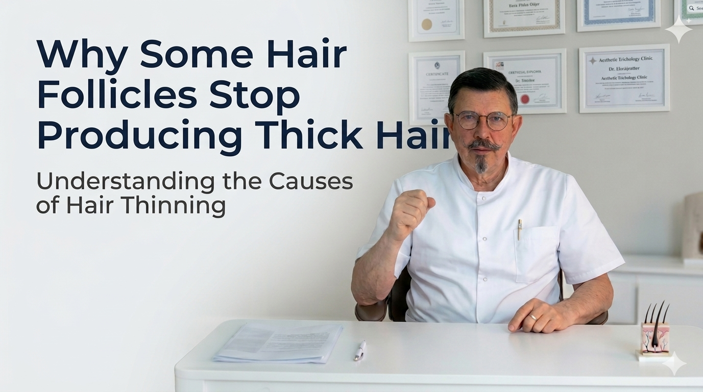 Photo showing Dr Broun explaining follicle miniaturisation stages