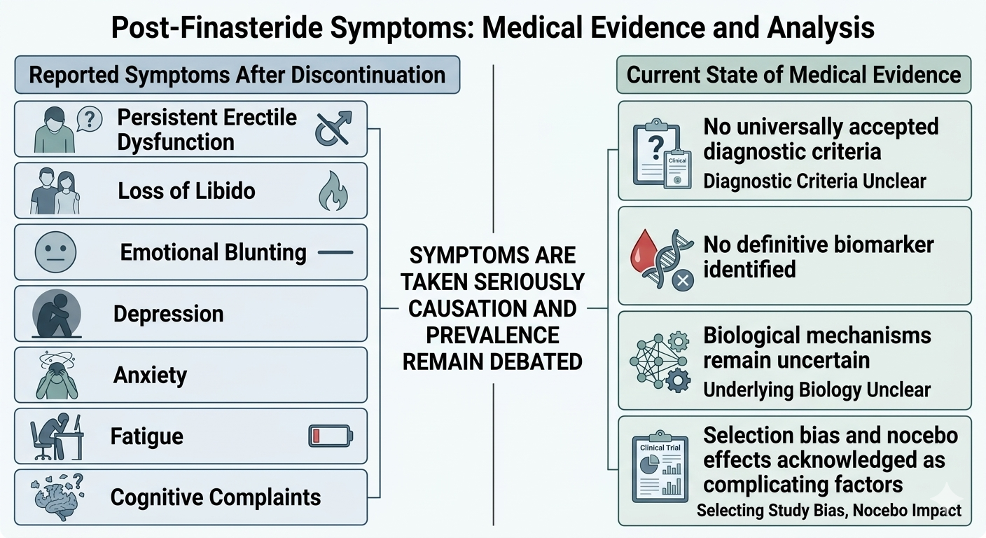 Diagram mapping reported post-discontinuation symptoms and the state of evidence