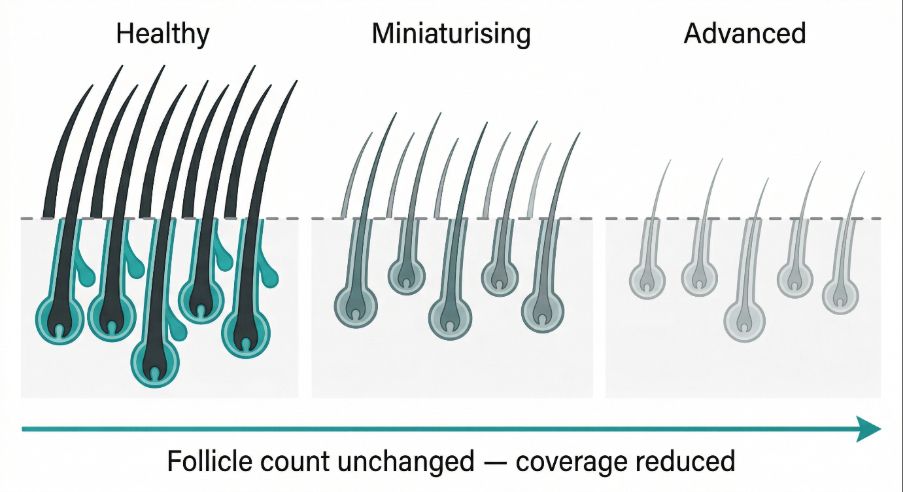 Healthy versus miniaturised follicles impact 