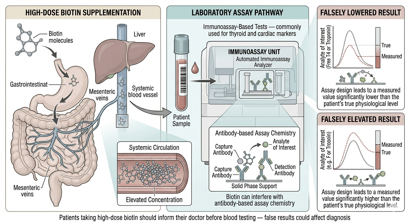 Diagram showing biotin interference with laboratory test results
