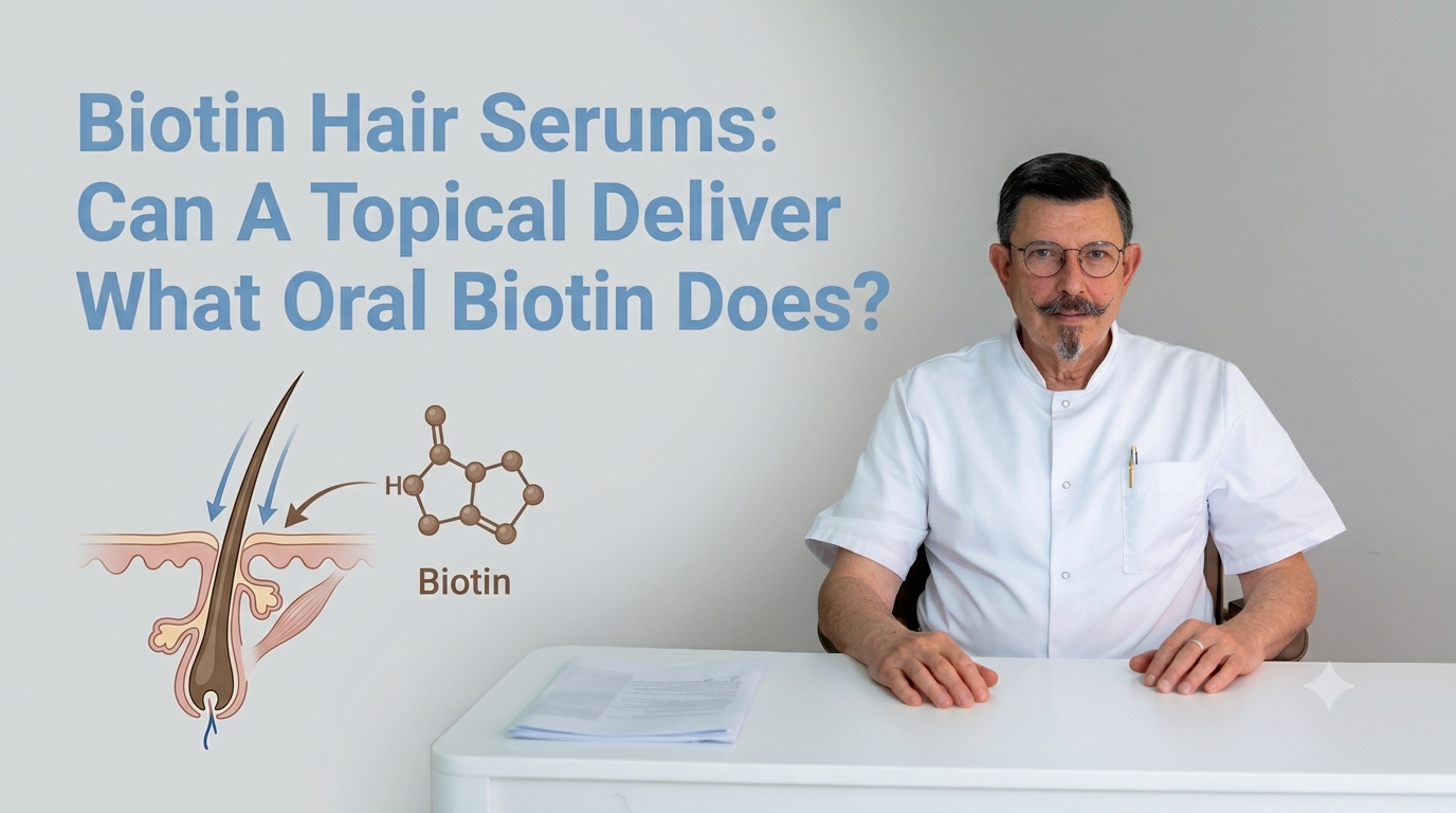 Biotin hair serums can a topical deliver what oral biotin does blog title on a clean background