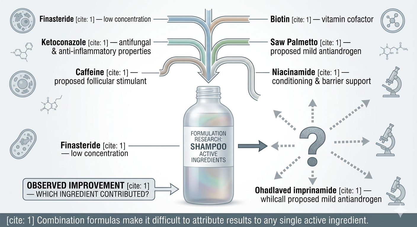 Diagram showing combination shampoo formulation and attribution difficulty