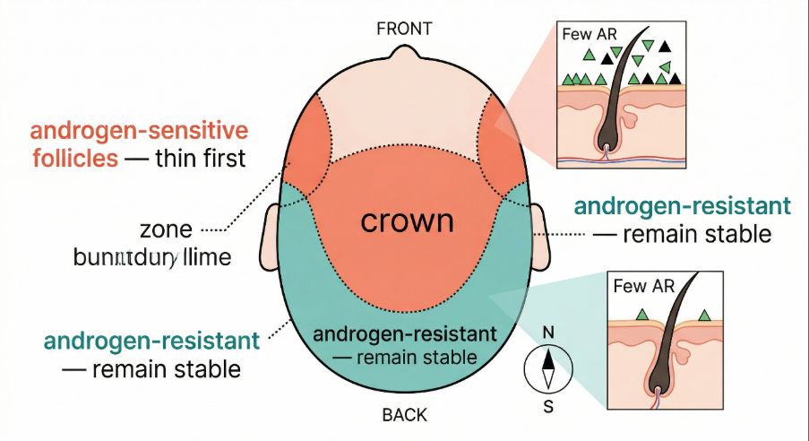 Androgen sensitivity affecting hair loss