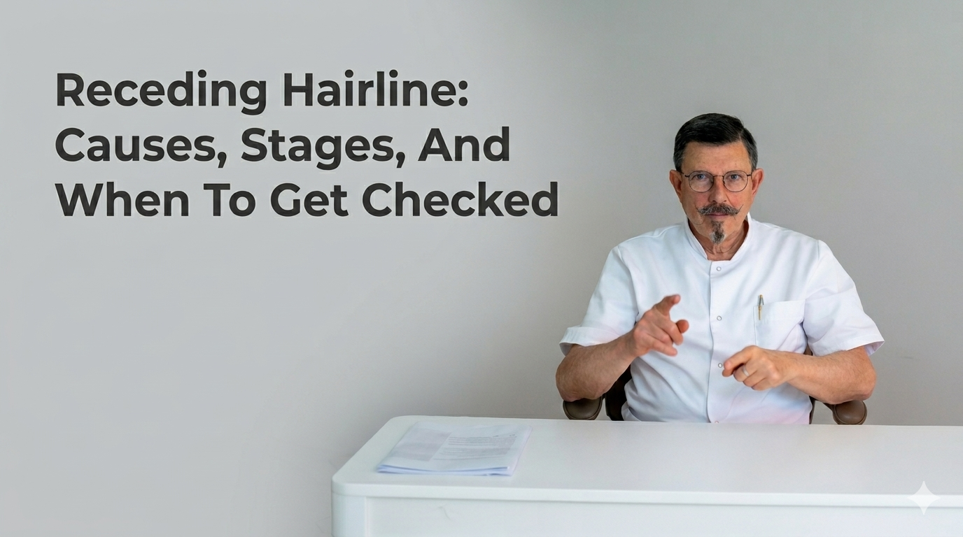 Receding hairline causes stages and when to get it checked blog title on a clean background