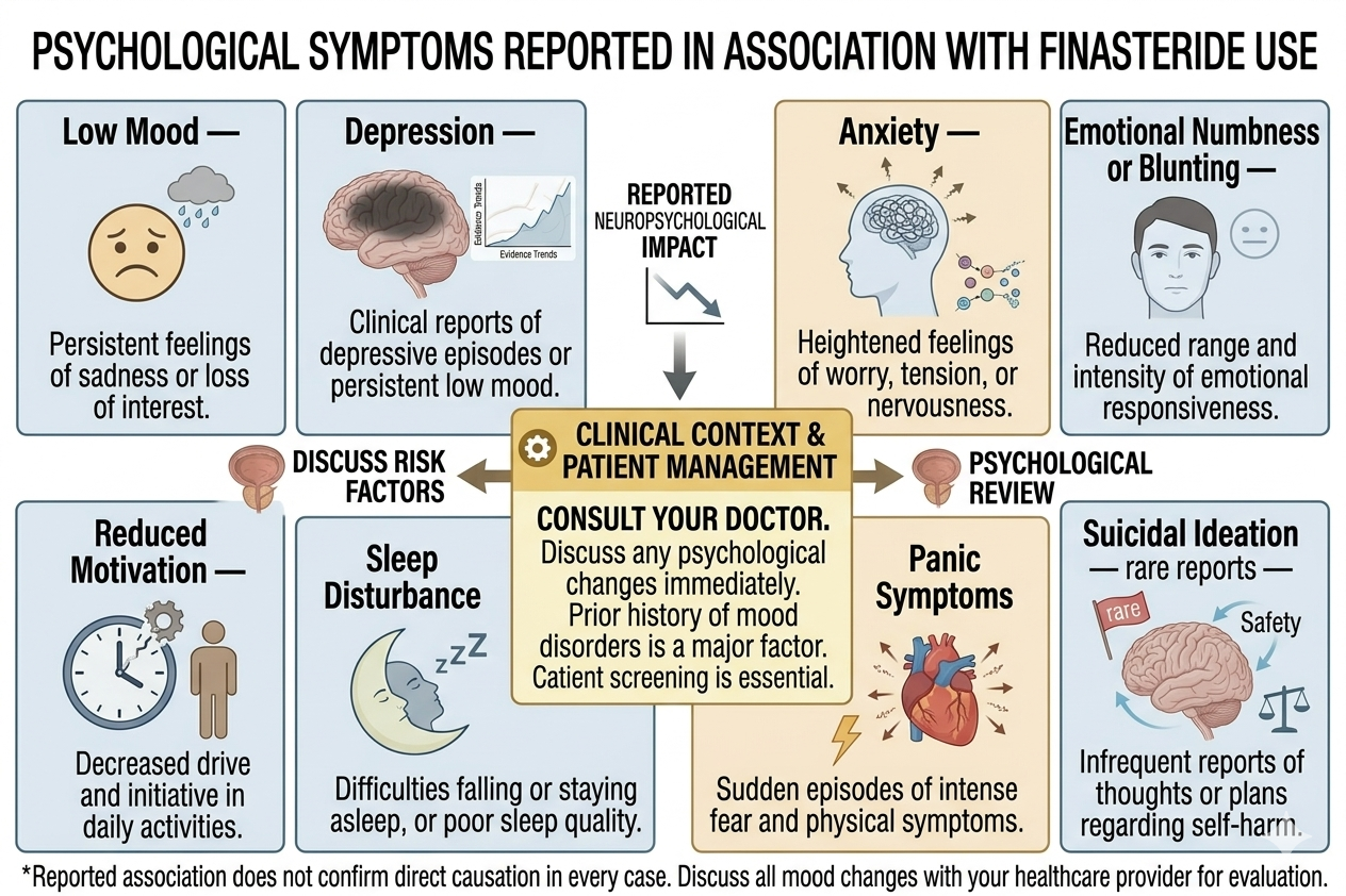 Structured infographic of reported psychological symptoms